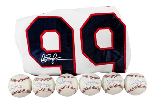 Charlie Sheen (7) Autograph Lot - 1 "Wild Thing" Signed Cleveland Indians Jersey & (6) Signed Official Major League Baseballs